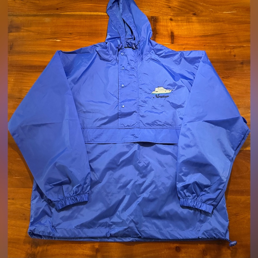 LA Loving Men’s Vintage Blue Pullover Windbreaker Rain Hooded Boating Jacket L